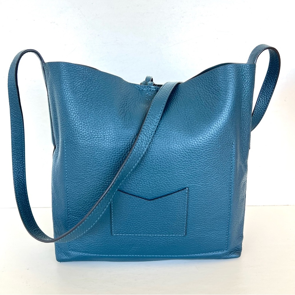MICHAEL KORS Junie Blue Pebbled Leather Shoulder Bag Crossbody Messenger Bag - Picture 4 of 16